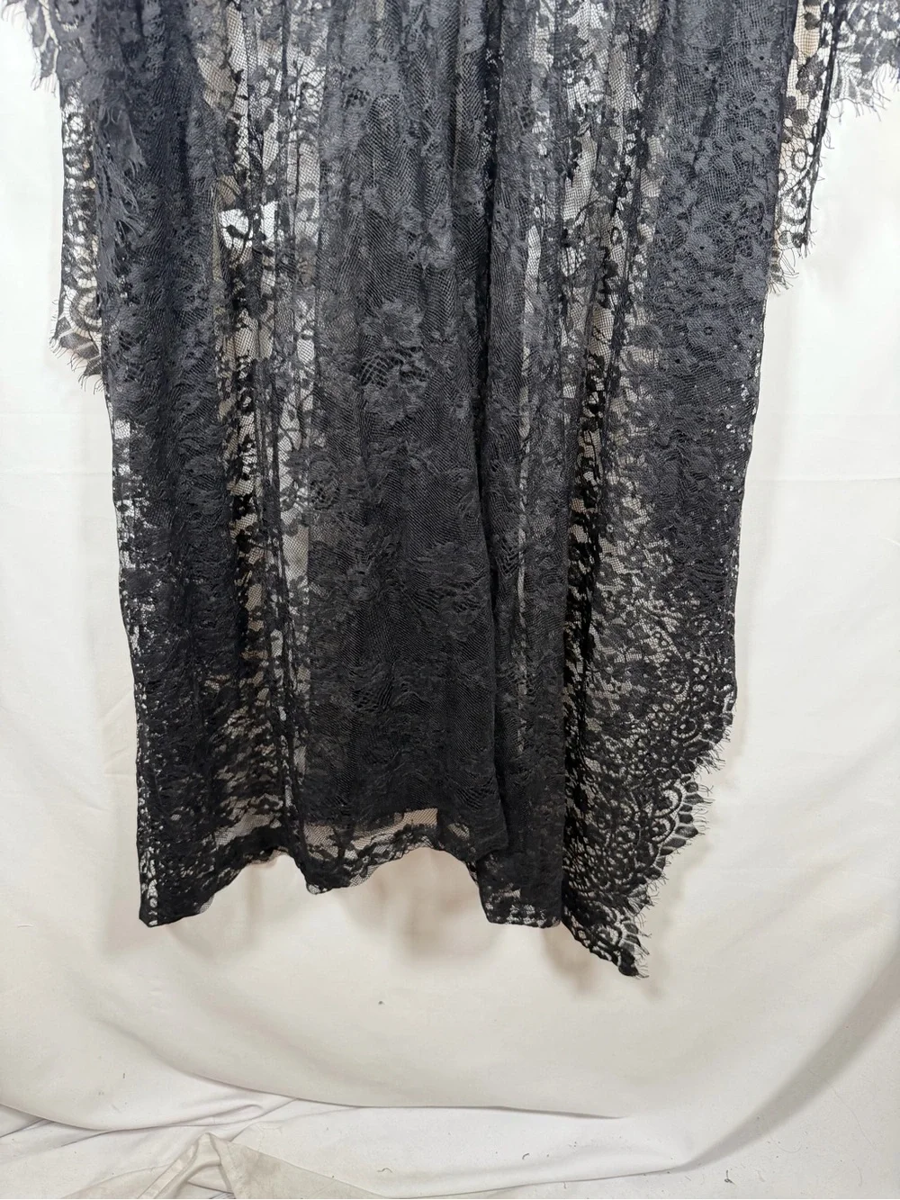 Whimsigoth Withcy Sheer Mesh Black Floral Lace Kimono Robe Fringe Hem